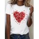 thumbnail image 1 of Camiseta de algodón con cuello redondo y estampado de corazones para mujer, informal, de punto, de manga corta, para todas las estaciones, de largo regular, ideal para San Valentín, ideal para el tiem, 1 of 7