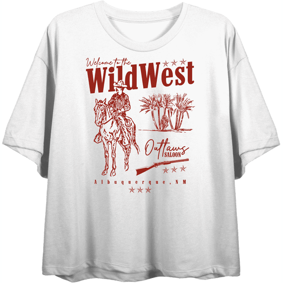 Wild West Cowboy Adult White Crew Neck Short Sleeve Tee-Medium
