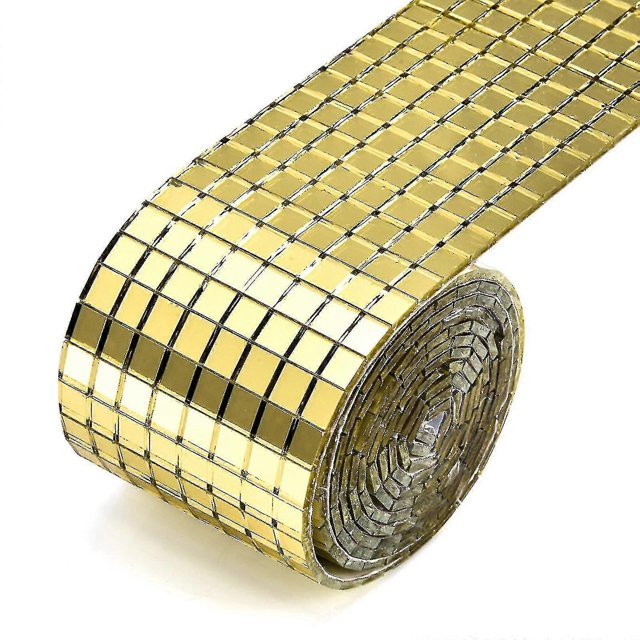 1464 Pieces Self-adhesive Mosaic Tiles Golden Square Glass Mirror Diy Craft Decoration Mosaic Tile Mirror Banmo