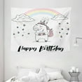 thumbnail image 1 of Unicorn Party Tapestry, Hand Lettering Cheerful Birthday Celebration with Sketch Stars and Confetti, Wall Hanging for Bedroom Living Room Dorm Decor, 80W X 60L Inches, Multicolor, by Ambesonne, 1 of 2
