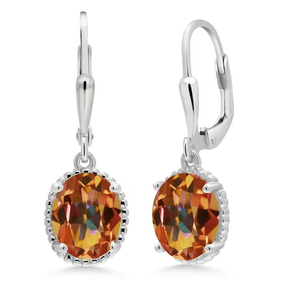 Gem Stone King 925 Sterling Silver Ecstasy Mystic Topaz Leverback Dangle Earrings for Women (4.00 Cttw, Gemstone Birthstone, Oval 9X7MM)