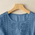 thumbnail image 5 of kaprioy Linen Shirts for Women Summer Retro Embroidered 3/4 Sleeve Boho Tops Dressy Casual Blouses Teacher Loose Tunics Blue, L, 5 of 7