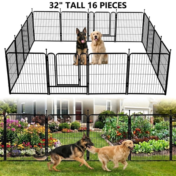 Naipo Dog Playpen for Large Dogs, 32in 16 Panels Portable Dog Fence, Outdoor Playyard for Dog/Puppy, Portable, Black