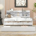 thumbnail image 2 of EUROCO Full Size Captain Bed, Daybed with Trundle and Bookcase, Drawers and Shelf Platform Bed,White, 2 of 14