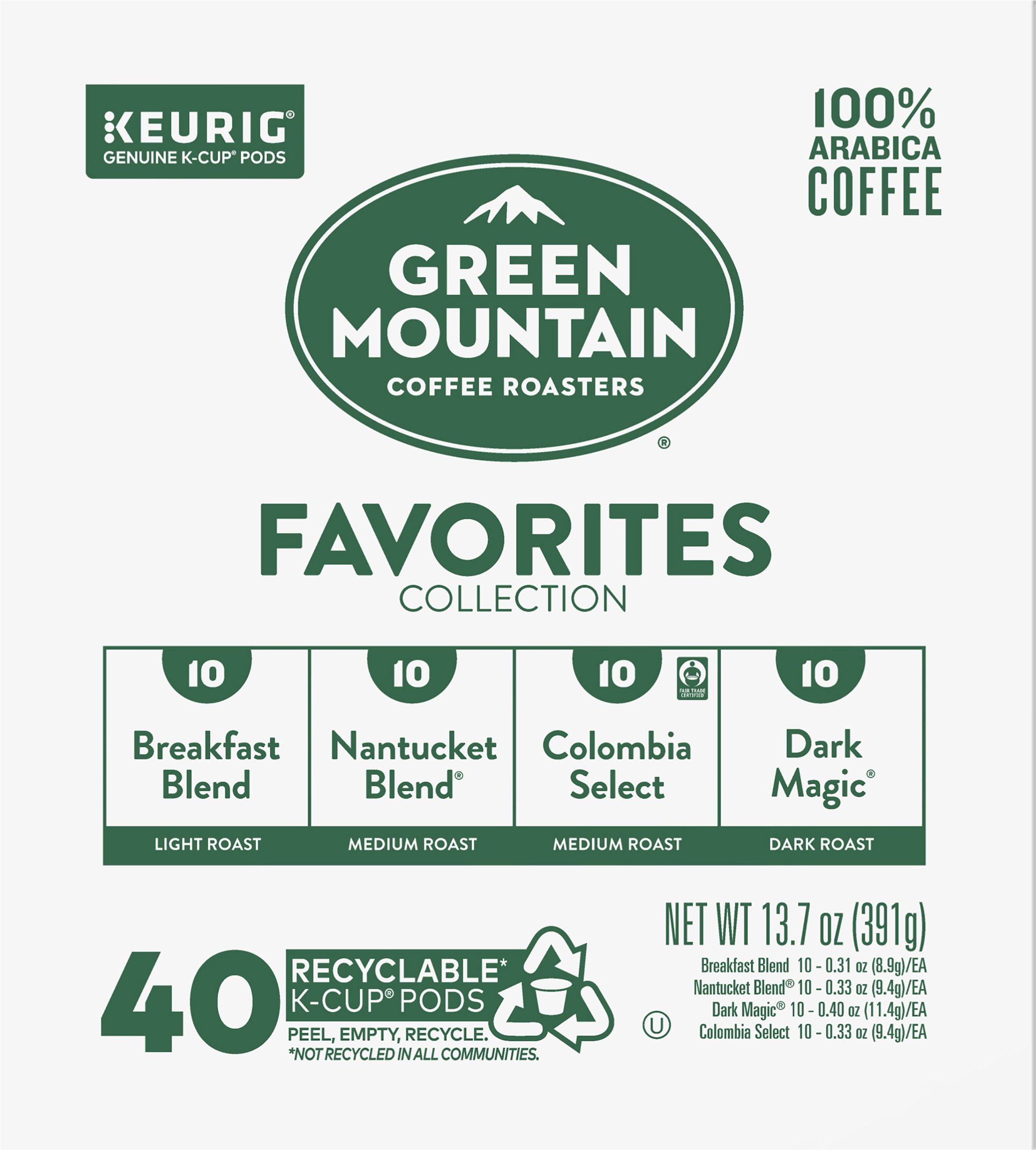 Green Mountain Coffee Roasters Favorites Collection Single-Serve K-Cup Pods Variety Pack, for use with Keurig Coffee Makers, 40 Count
