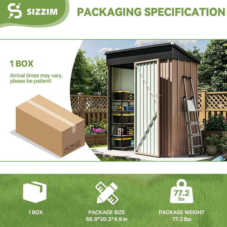 Bapipro 5' x 3' ft Outdoor Storage Shed with Base Frame, Garden