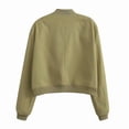 thumbnail image 4 of Women'S Cropped Varsity Jackets Long Sleeve Button Down Casual Coat with Pockets Outwear Olive Green L, 4 of 7