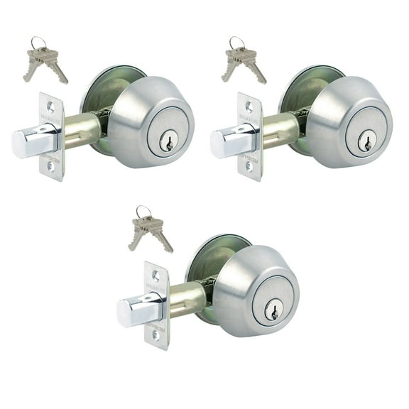 Lot of 3 Stainless Steel Grade 3 Deadbolt Door Lock With 6 SC1 Keys - Boxed Keyed Alike