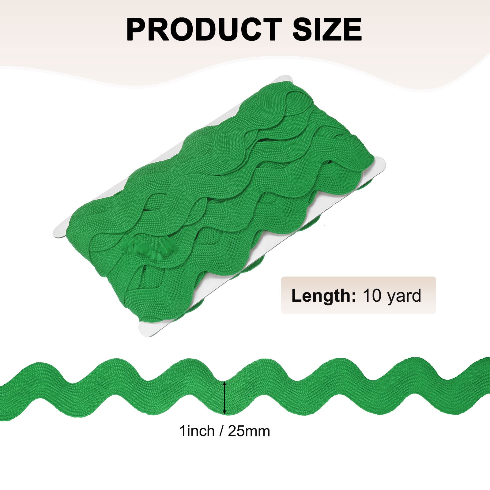 Rick Rack Trim, 10 Yard 25mm / 1 Inch Wave Bending Fringe Trimming Ribbon for Sewing [Green]
