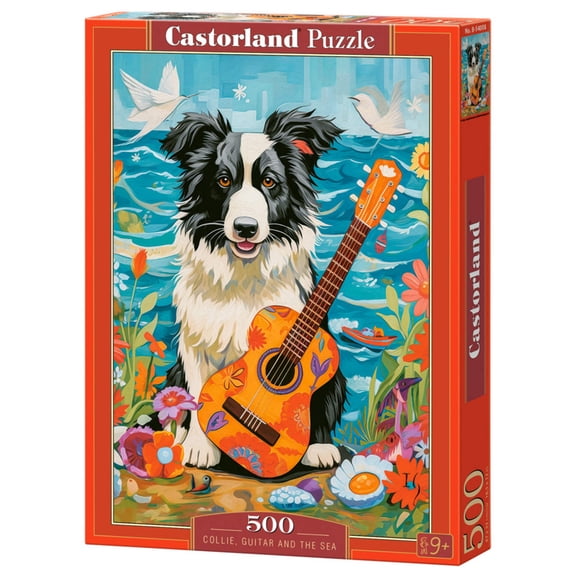 500 Piece Jigsaw Puzzle, Collie, Guitar and the Sea, Animal puzzle, Dog, Pets, Adult Puzzle, Castorland B-54008