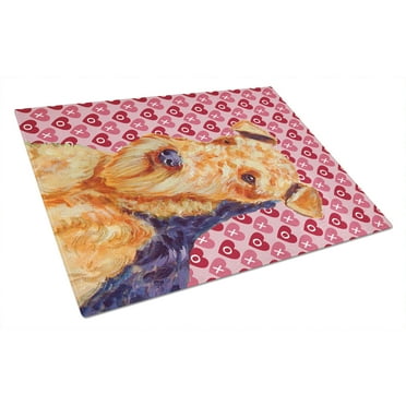 Carolines Treasures LH9156LCB Airedale Hearts Love and Valentines Day Portrait Glass Cutting Board Large 12H x 16W