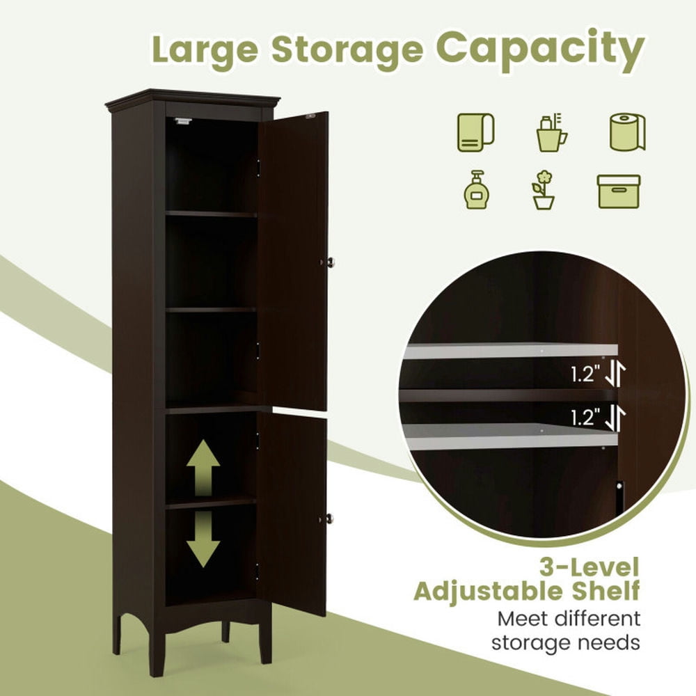 Finihen Bathroom Storage Cabinet, Bathroom Floor Cabinet, Tall Bathroom Floor Cabinet with Shutter Doors and Adjustable Shelf, for Bathroom, Living Room, Bedroom, Kitchen, Brown Finihen Bathroom Storage Cabinet, Bathroom Floor Cabinet, Tall Bathroom Floor Cabinet with Shutter Doors and Adjustable Shelf, for Bathroom, Living Room, Bedroom, Kitchen, Brown