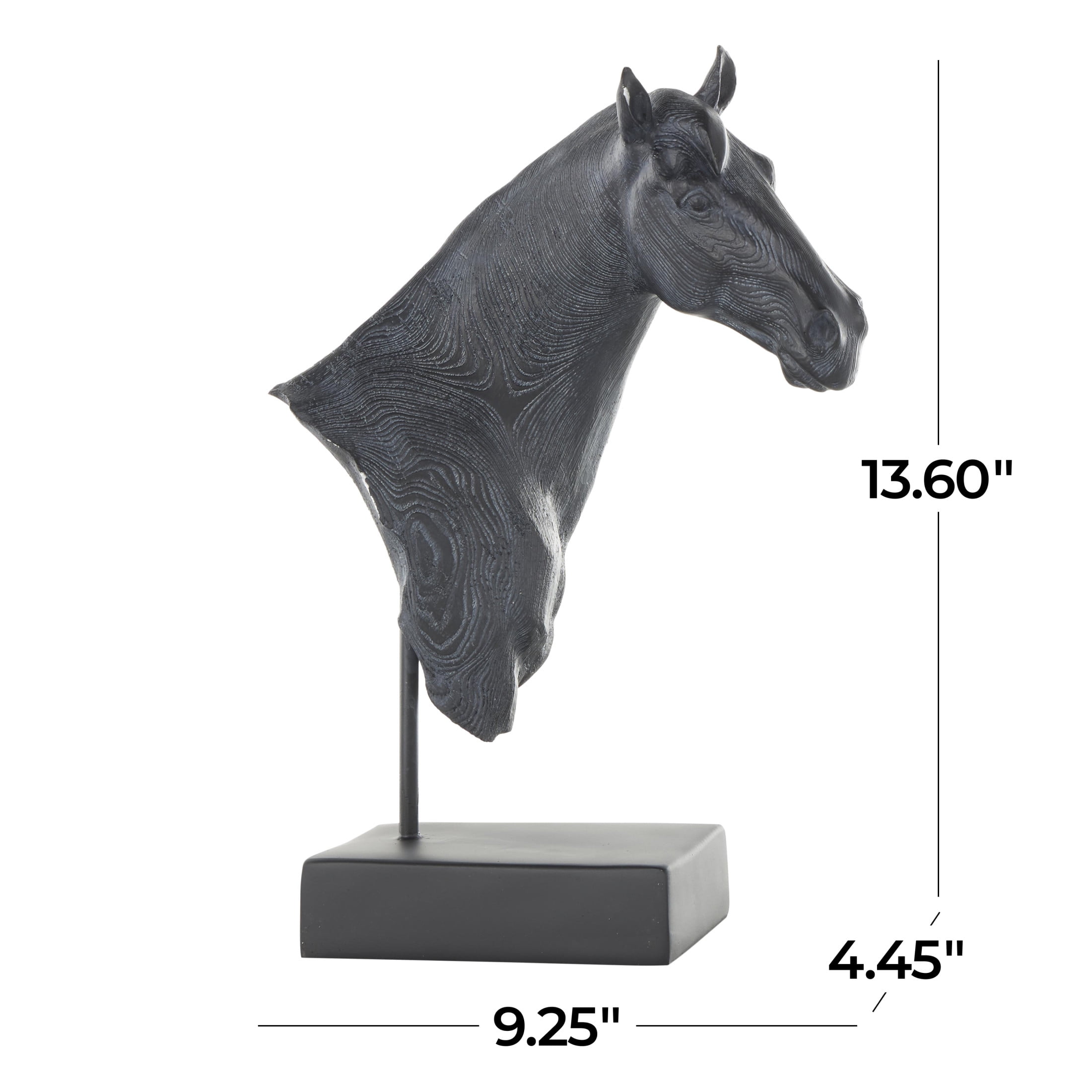 9" x 14" Black Resin Horse Sculpture with Black Rectangular Base, by DecMode