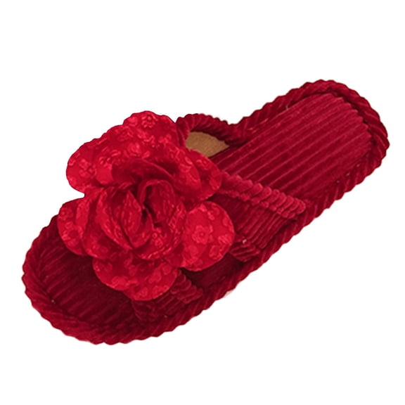 Xfvqtps Womens Corduroy Open Toe Slide Slippers Warm Flat House Shoes for Bedroom Living Room Fall Winter Cozy Indoor Comfortable Footwear