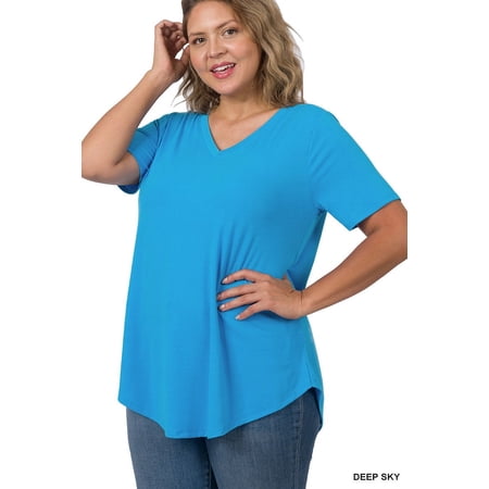 Women & Plus Short Sleeve V Neck Round Hem Relaxed Fit Casual Tee Shirt Top price history on PriceWatchPro