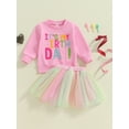 thumbnail image 2 of Suealasg 2Pcs Toddler Baby Girl Birthday Outfits Clothes Set 1T 2T 3T 4T 5T  Little Girl Long Sleeve Embroidery Letters Sweatshirt +Tulle Skirt, 2 of 8