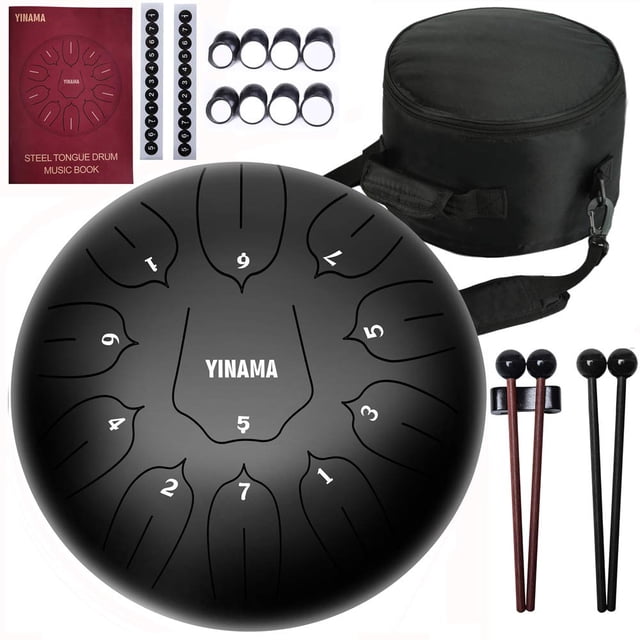 Tambor Yinama de acero, 11 notas, 10 pulgadas, con accesorios, color negro
