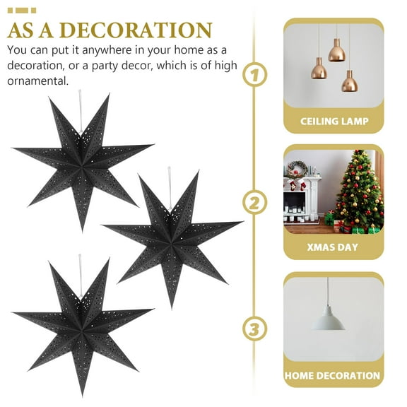 Toyvian Hanging Paper Star Lantern Lampshade Black Creative Xmas Decoration 3Pcs