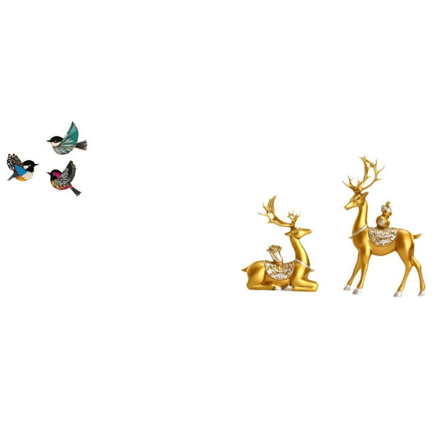 Juego De Figuras De Madera De Pájaros Y Ciervos Para Pared, Esculturas Decorativas De Pájaros Voladores Y Renos Para Jardín, Estudio, Estantería De Estilo Rústico.