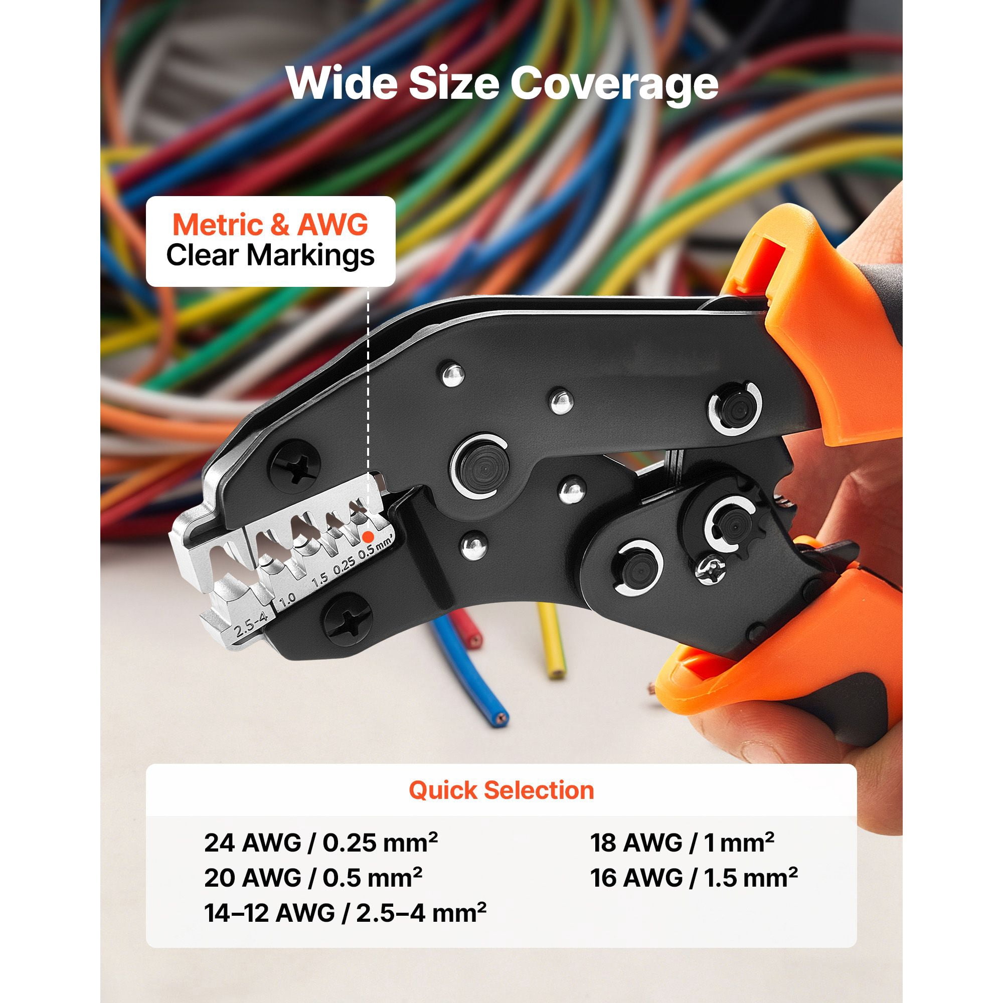 Ratcheting Wire Crimper 24-12 AWG, Multiple Jaw Slots Metric AWG Marked, Effortless Ratchet Crimping Tool for Electrical Terminal Connector Crimping