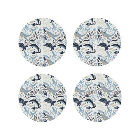 

Tideii Sea Life Elements for Leather Coasters 4 Pieces Anti-fouling and Anti-scalding Decorative Coasters Suitable for Restaurants Kitchens Coffee Shops-Round Shape
