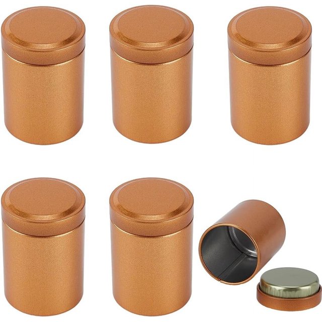 Lata de té con tapa hermética dorada, 6 unidades, pequeña lata sellada de hojalata, minicaja de almacenamiento de metal portátil y reutilizable, organizador de tarros redondos para cocina, té suelto,