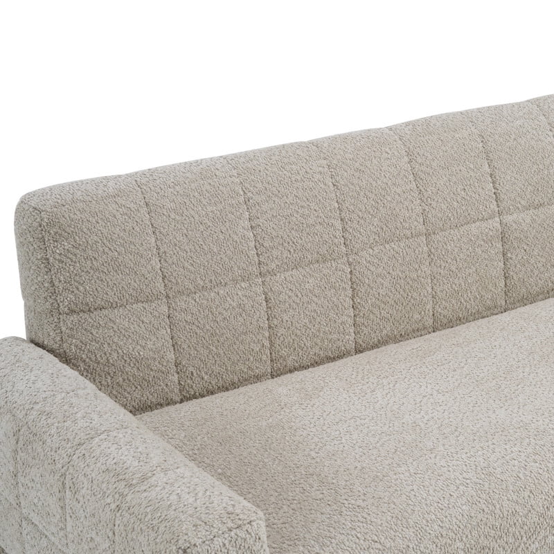 Upholstered 2-3 Seater Loveseat, Boucle Fabric Biscuit Backrest Sofa with Square Arms, Modern Couch with Solid Wood Legs