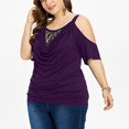 thumbnail image 6 of Odeerbi Plus Size Lace Tops for Women Off The Shoulder Blouse 2025 Fashion Solid Cold Shoulder T-shirt Purple, 6 of 9