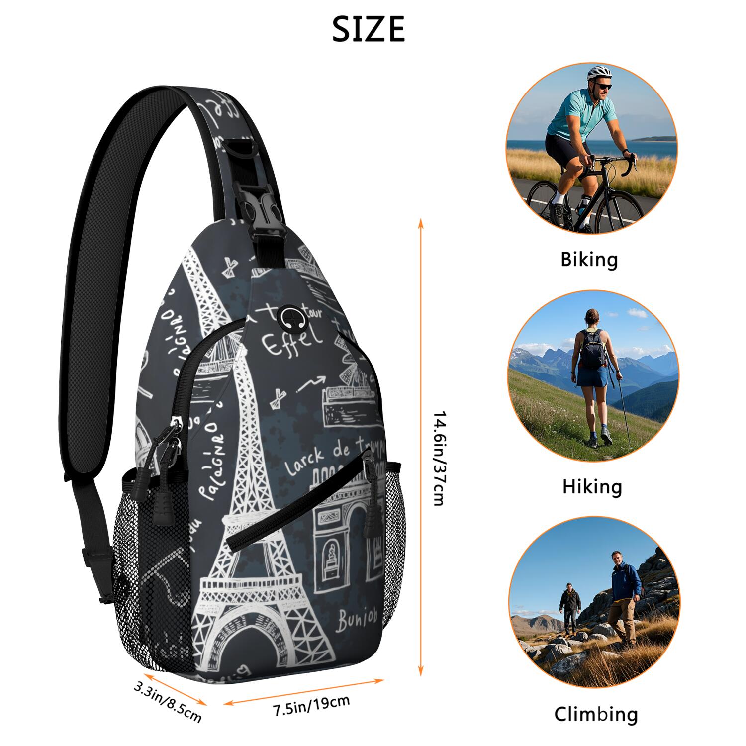 Travel Sling Bag Tower Hiking Sling Backpack Travel Bag Hiking Bag for Men Women