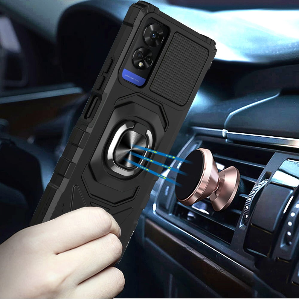 For TCL 50 XE 5G Hybrid Dual Layer with 360° Rotate Magnetic Ring Stand Holder Kickstand TPU Rugged PC Shockproof Cover ,Xpm Phone Case [ Black ]