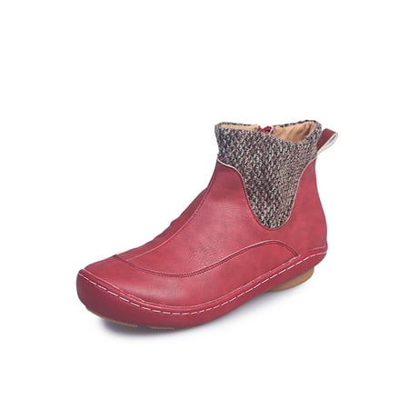 

SIMANLAN Womens Short Booties Zip Up Fashion Boots Casual Ankle Boot Ladies Lightweight Bootie Women Knit Winter Shoes Red 5.5