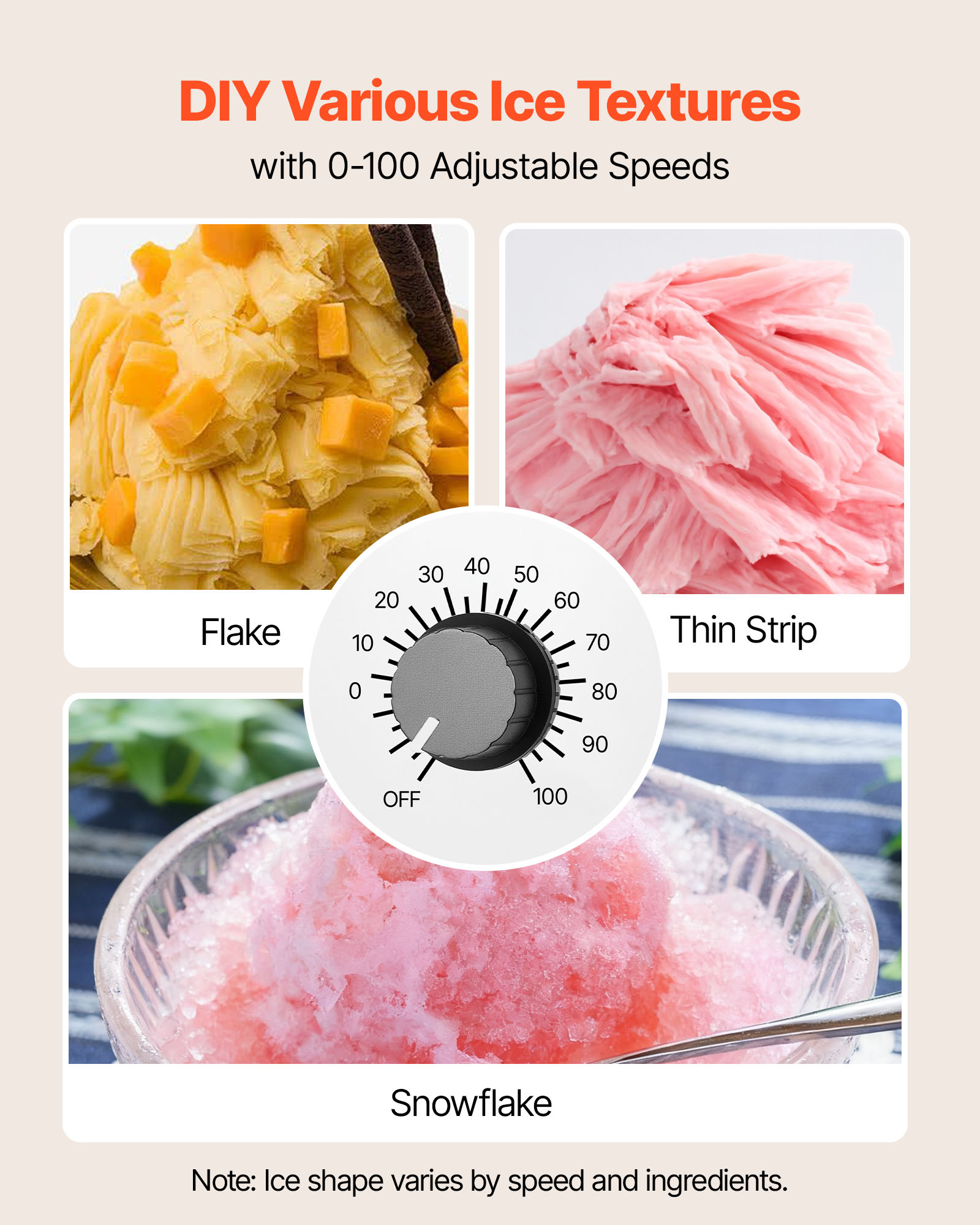 VEVOR Snowflake Ice Machine, 132LBS/24H Snowflake Ice Maker, Ice-Shaver Machine with Stainless Steel Blade, Electric Snow Cone Maker with 0.48Gal Tank, 90S Fast Pre-Cooling,for Home & Small Gathering