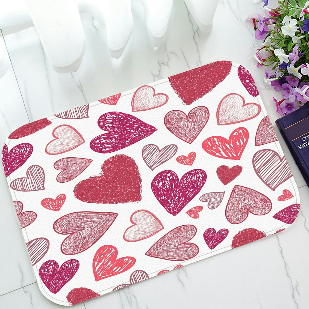 ABPHQTO Doodle Red Hearts Valentine'S Day Doormat Entrance Rug Area Rug