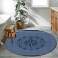thumbnail image 4 of Nautical Compass Round Area Rug 4 FT, Non Slip Indoor Outdoor Rug, Navy Blue Striped Coastal Compass Washable Soft Circular Carpet Non-Shedding Floor Mat for Coffee Table Nursery Foyer Balcony, 4 of 9