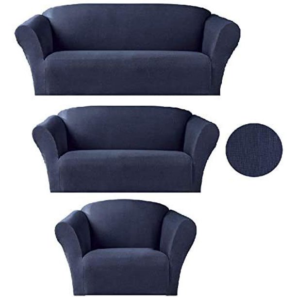 Sapphire Home 3 Piece Slipcover Set For Sofa Loveseat Couch Arm Chair Form Fit Stretch Wrinkle Free Furniture Protector 2 1 Cushion Polyester Spandex 3pc Dark Blue Com Sapphire Home 3 Piece Slipcover Set For, Sofa Loveseat And Chair Slipcover Sets