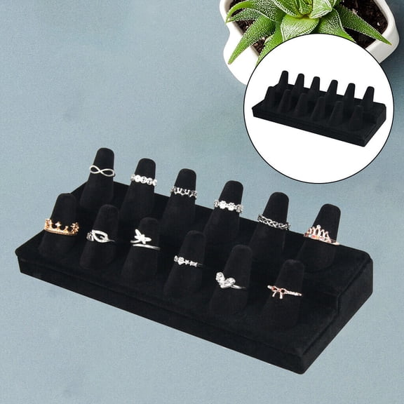 Finger Style 18 Ring Display Holder Flocking Jewelry Tray Counter Organizer