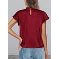 thumbnail image 2 of Blusa de Mujer PRETTYGARDEN Satín con Volantes Manga Corta Vino Talla S, 2 of 6