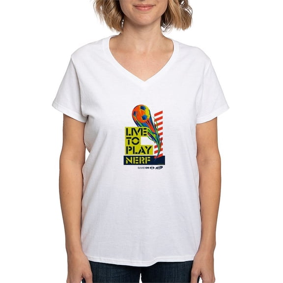 CafePress - Live To Play Nerf Soccer T Shirt - Womens Cotton V-Neck T-shirt