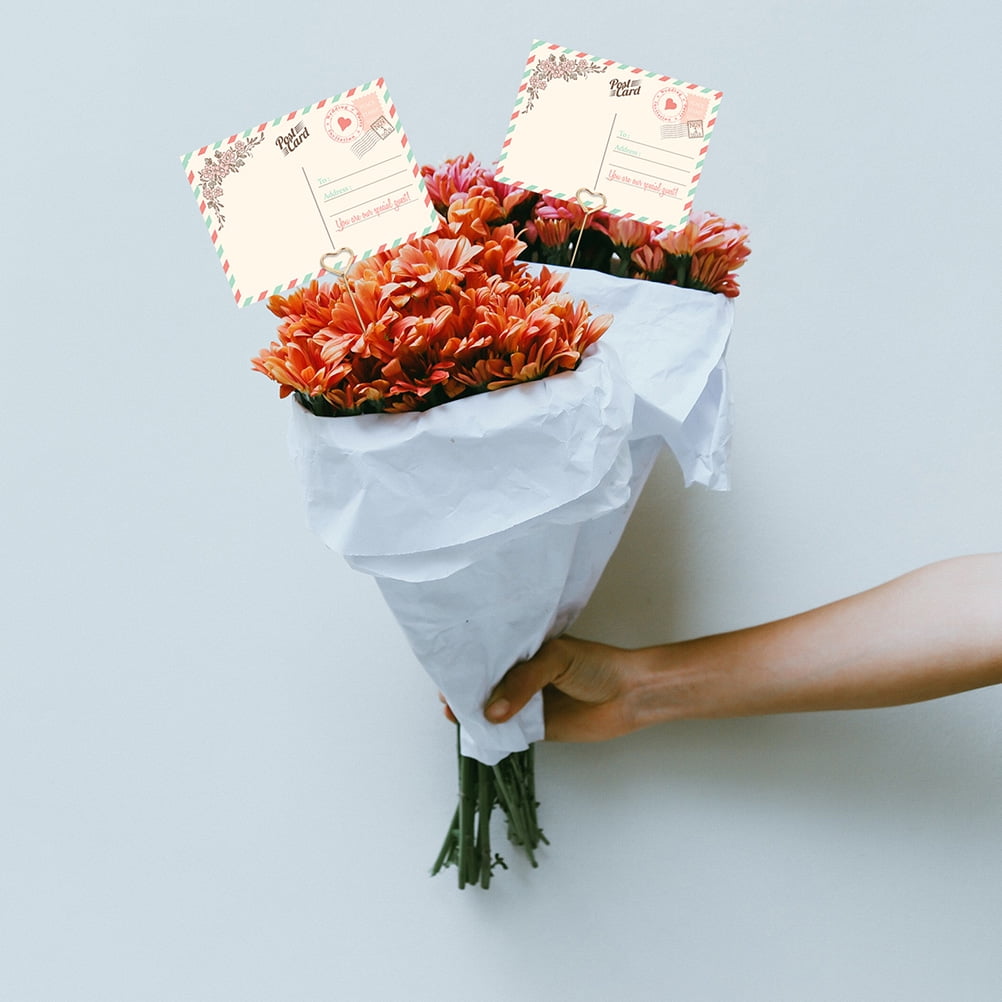 FRCOLOR 60Pcs Heart Shape Floral Picks Bouquet Card Holder Stick Floral Card Picks Flower Picks