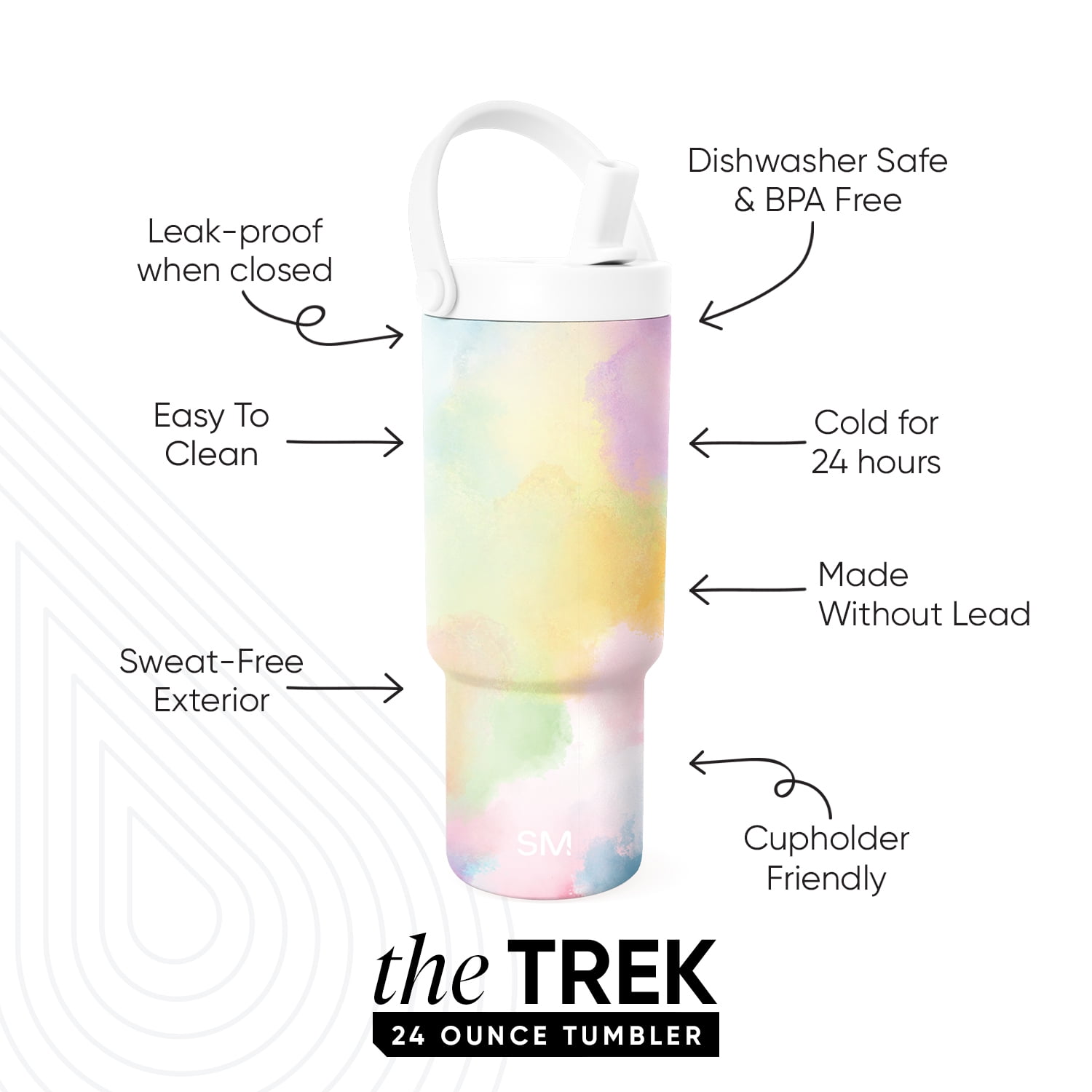 Simple Modern 24 fl oz Insulated Stainless Steel Trek Pivot Tumbler with Straw Lid and Top Handle|Cotton Candy Tie Dye