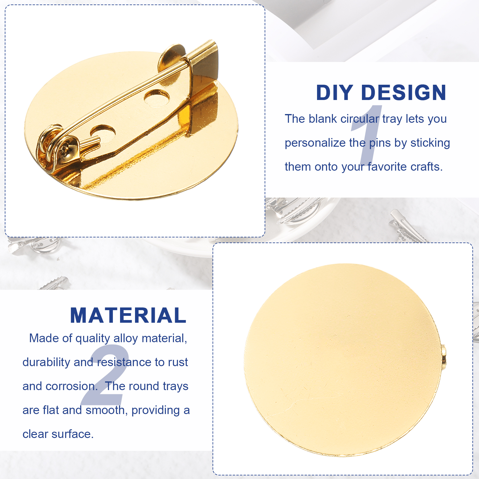Unique Bargains Brooch Blank Round Trays with Pin Jewelry Making Crafts Gold 0.8"