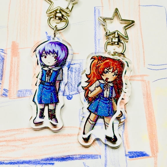 Evangelion Asuka & Rei 2.5” Glitter Keychain Charm (1 keychain)