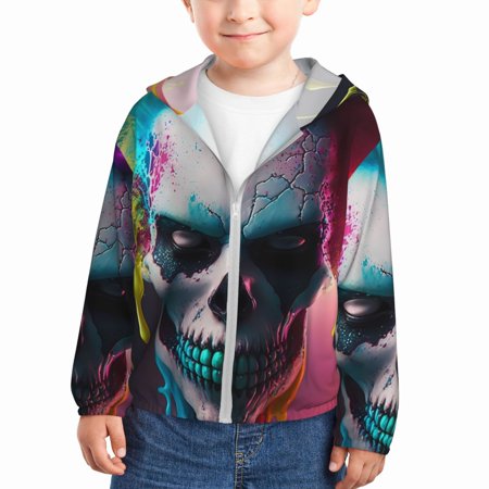 

Ocsxa Modern Abstract Colorful Skull A Print Kids Active Zipper Sun Protection Jacket Boys Girls Hooded Cooling Shirt-2 Years