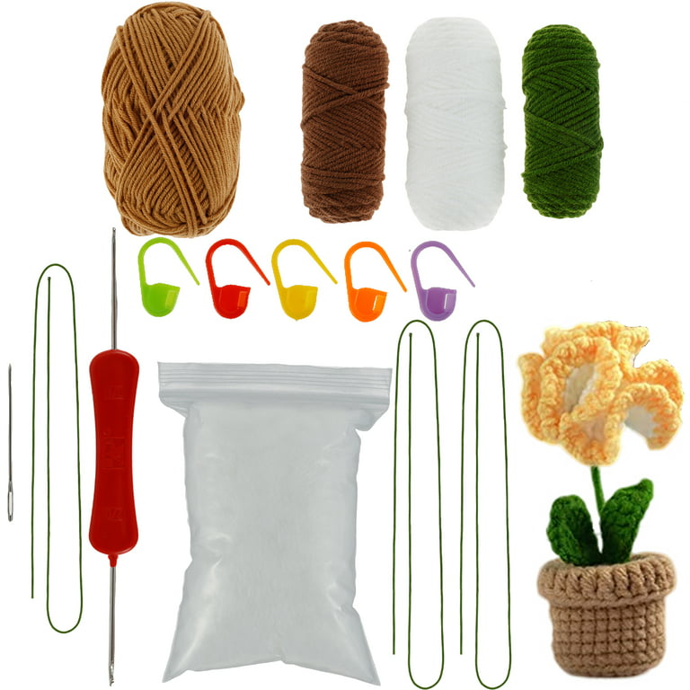 Beginner Crochet Kit, Crochet Kit for Starter,3 Pcs Mini Flowers Potted  Kit, Crochet Hooks Set, Crochet Kits with Step-by-Step Instructions and  Video