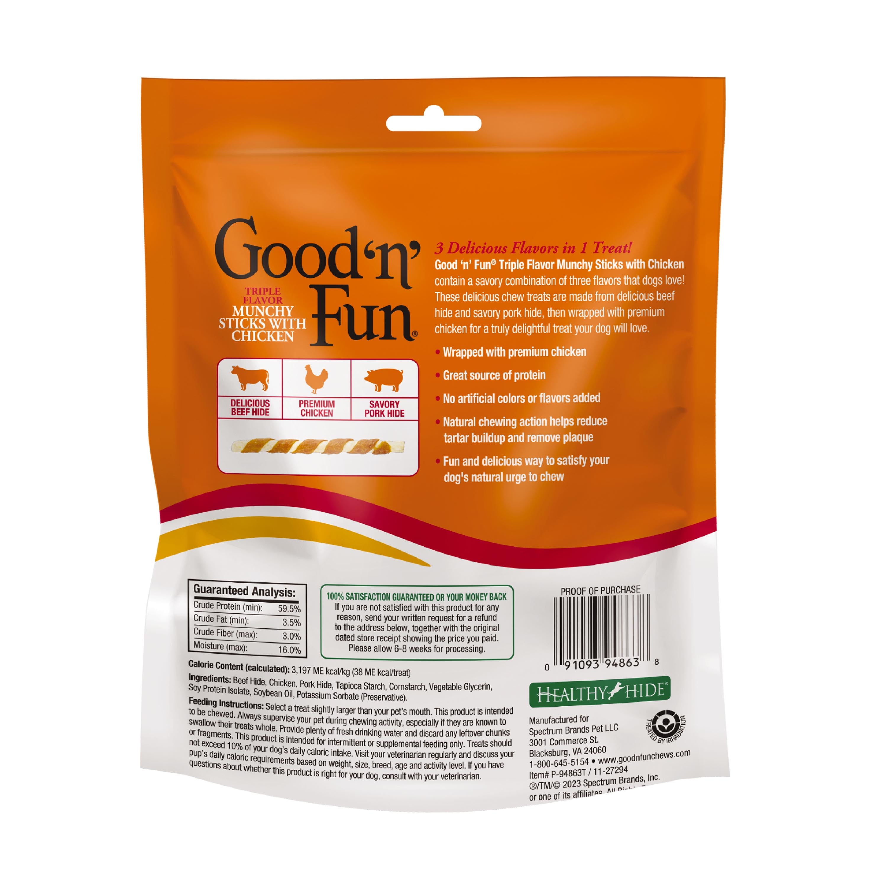 Good ‘n’ Fun Triple Flavor Munchy Sticks Chews for Dogs, With Beef, Chicken and Pork, 40 Count