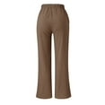 thumbnail image 5 of Sweatpants Women Summer Solid Color Strapped Pockets Loose Straight Linen Trouser Coffee Casual Lounge Pant XL, 5 of 5