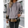 thumbnail image 4 of Antqov Hoodies for Women, Pullover Patchwork Checkered Drawstring Oversized Sweatshirts, Outdoor Comfortable Trendy Sports Tops, 4 of 8