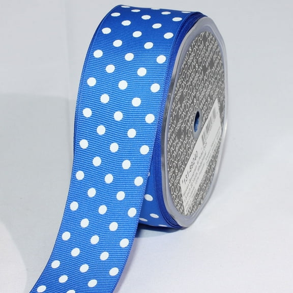 The Ribbon People Dark Blue and White Polka Dotted Grosgrain Craft Ribbon 1.5" x 88 Yards