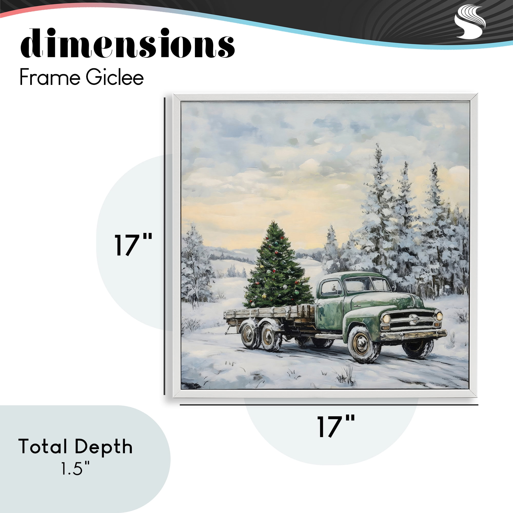 Green Christmas Tree Truck White Framed Giclee Art, design by Petal Prints Design
