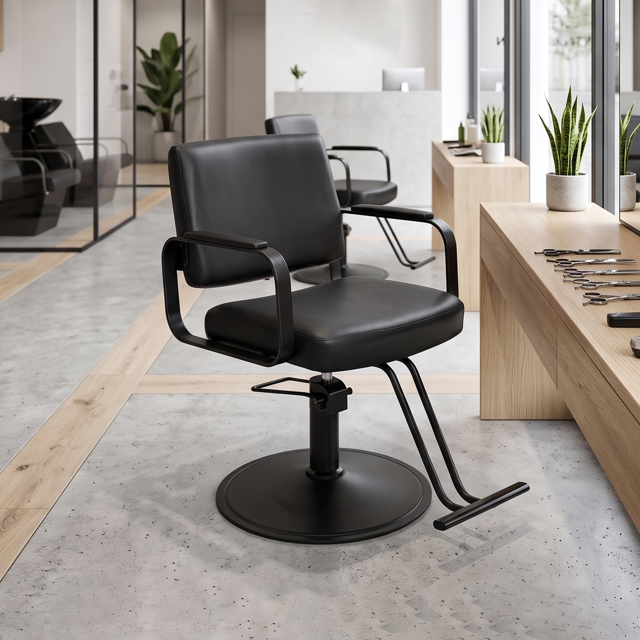 Noble House 360° Swivel Salon Styling Chair with Footrest, Adjustable Height, Black